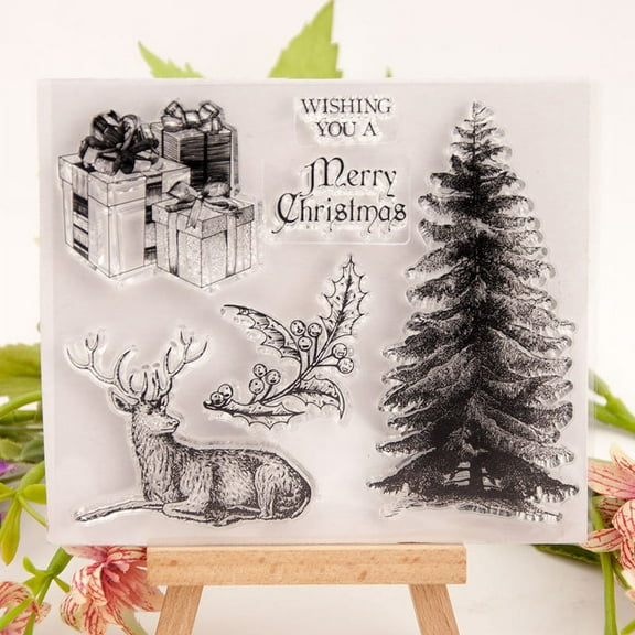 Ouginx Clear Stamps, Christmas Tree Gift Rubber Stamp for Scrapbooking and Card Making Supplies