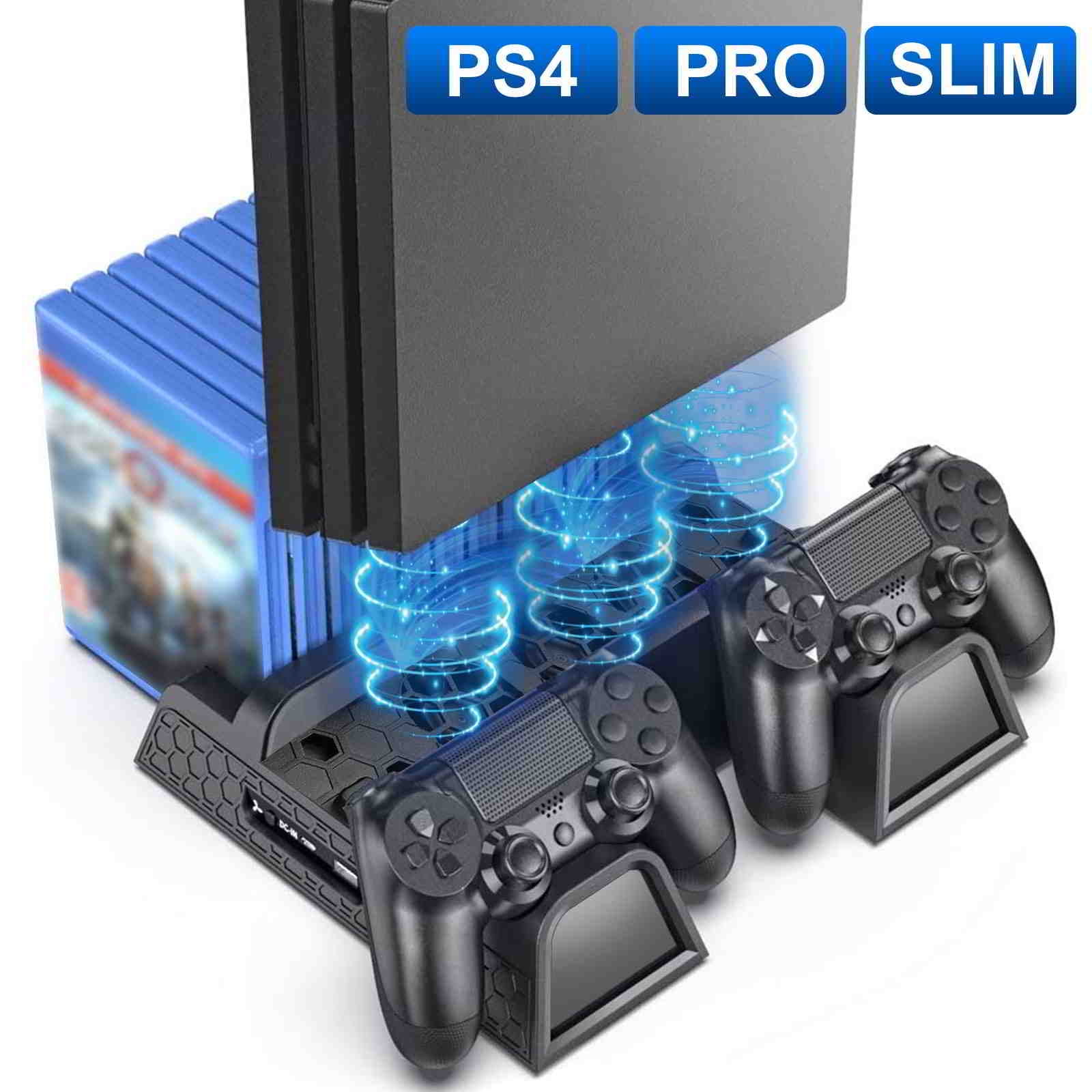 Measurement A good friend Guess EEEkit Vertical Stand for PS4 Slim/PS4 Pro/Regular PS4 Controller Charger  with 3 Cooling Fan Games Storage, EXT Dual Charging Station for PlayStation  4 Console Dualshock Controller Accessories - Walmart.com