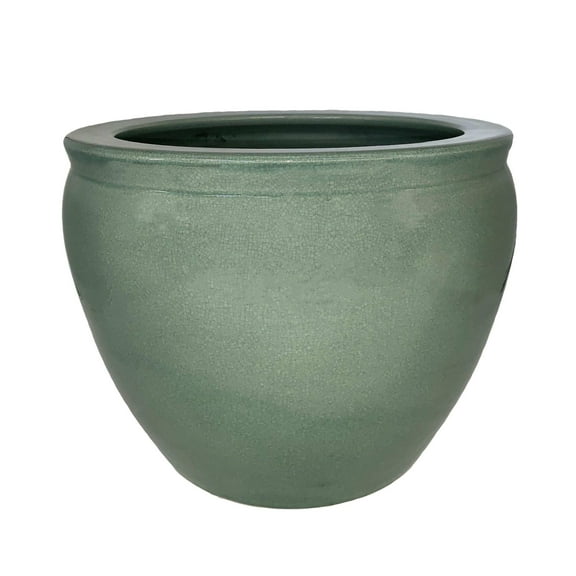 Chinese Porcelain Fish Bowl Planters in Celadon Crackle (12" dia by 9" H. Inside rim is 9 1/4". Base is 8 1/2".) - Oriental Furniture Warehouse