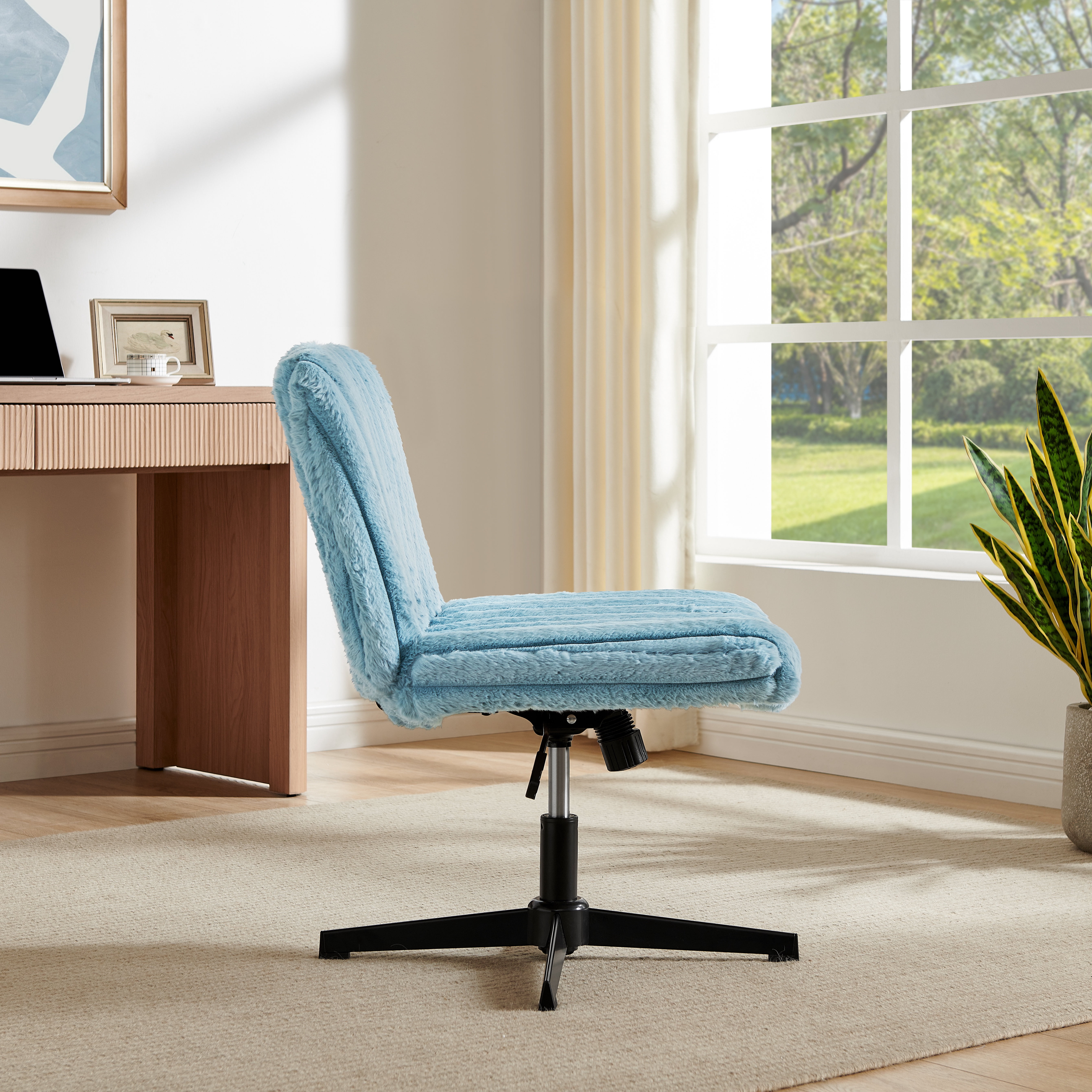 Roundhill Blynn Adjustable Swivel Criss Cross Chair, Wide Seat Office Chair Vanity Chair, Blue