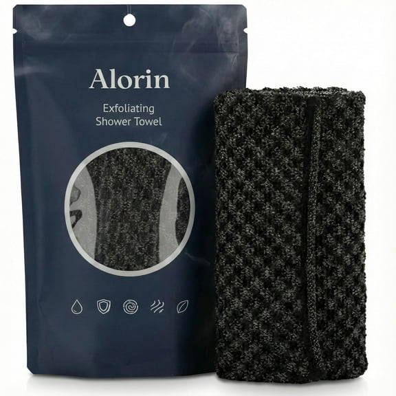 Alorin's Exfoliating Shower Towel, Exfoliating Skin Bath Towel, Premium Scrub Wash Cloth for Body Face, Exfoliating Washcloth for Men and Woman(1PC,Black)