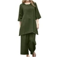 thumbnail image 3 of Dazajoo Women's Two Piece Lounge Set Summer Dressy Casual 3/4 Sleeve Top Wide Leg Pants Suits Plus Size Going Out Sets Daily Deals,Army Green,S, 3 of 7