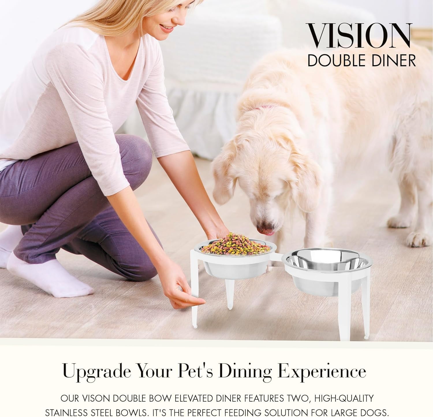 NMN Designs Vision Outdoor/Indoor Elevated Single Diner for Dogs - 10" Tall - Modern Minimalist Metal Dog Bowl Stand - Stylish Raised Pet Bowl for Large Breed - Premium Stainless Steel Bowl