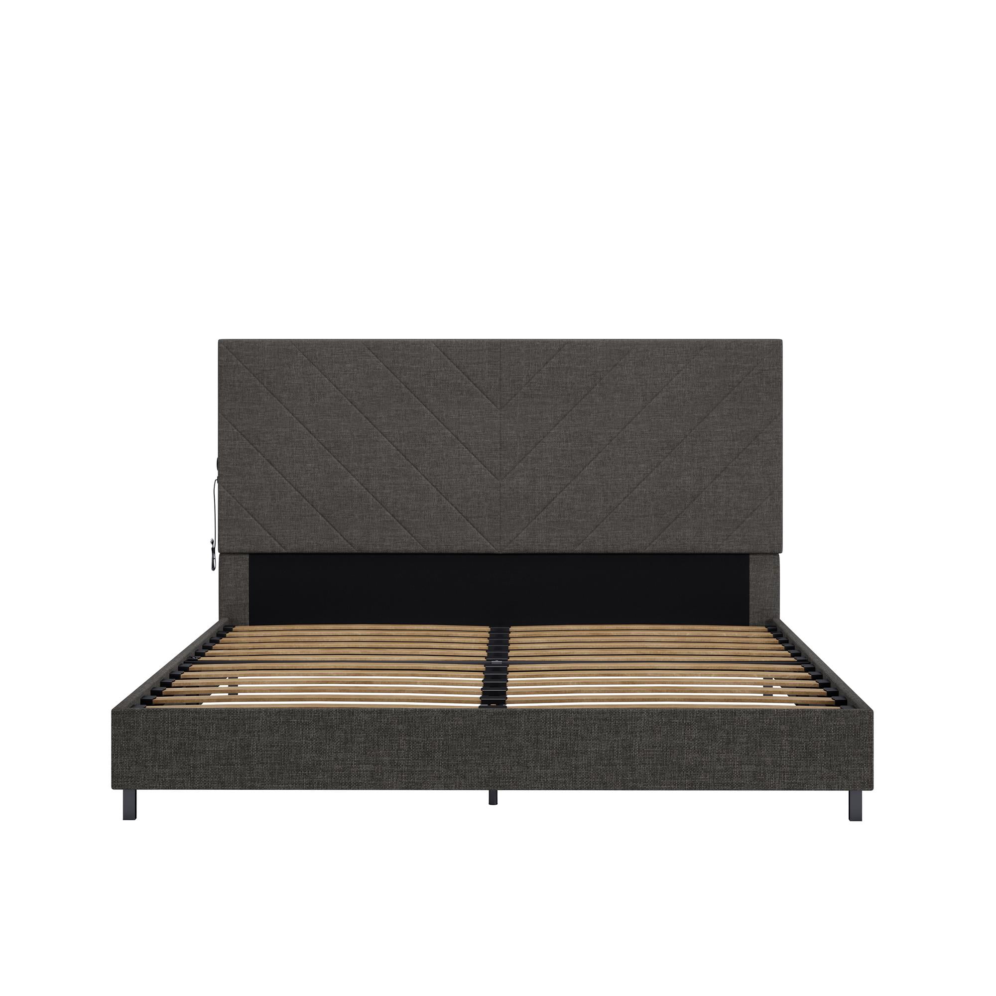 Free Shipping DHP Paxson Upholstered Bed with USB Charging Port and Power Connection Queen Gray Linen Walmart