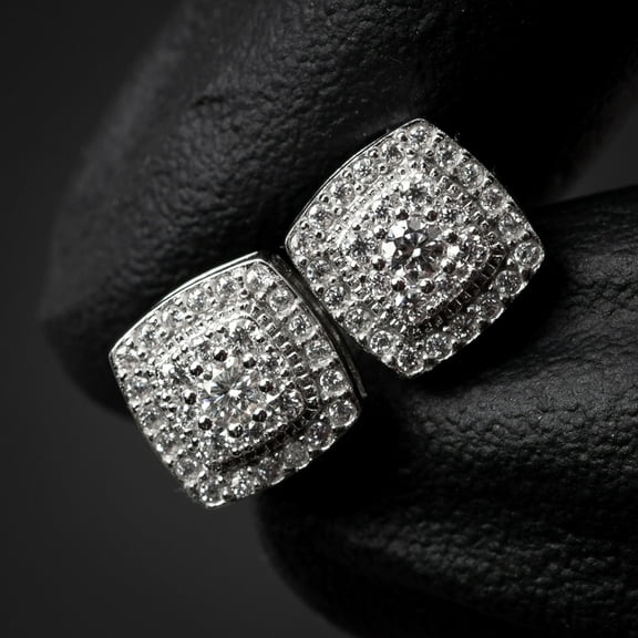 Square White Gold 925 Sterling Silver 0.50Ct Lab Created VVS D Color Moissanite Diamond Earring Men's Women's Small Flower Cluster Hip Hop Screw Back Stud Earrings Jewelry Gift