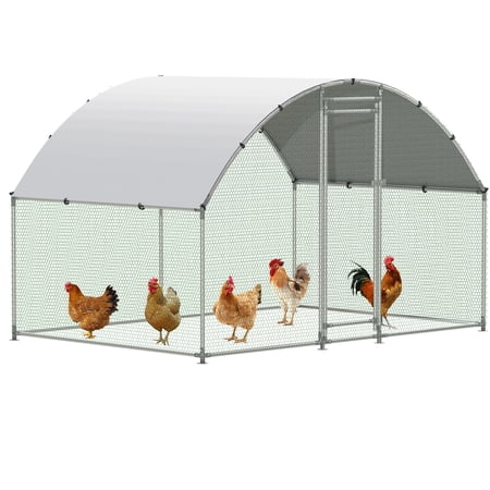 NUGRIART Walk-In Metal Chicken Coop with Waterproof Cover, Large Outdoor Galvanized Steel Chicken Run for Chickens and Poultry 6.5' x 10' x 6.5'