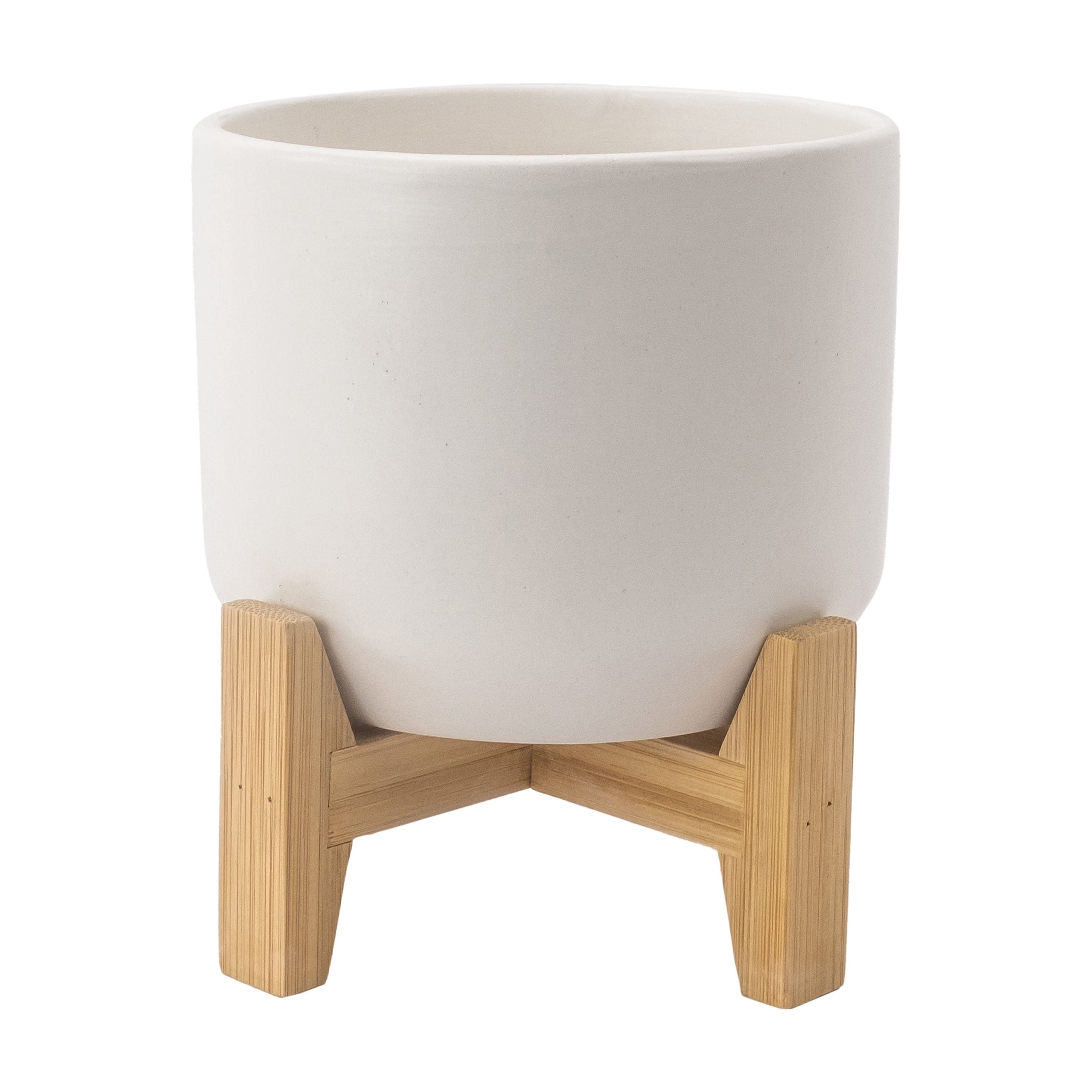 Mainstays 4IN White Ceramic Planter with Bamboo Stand