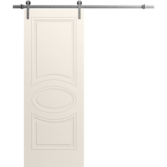 Modern Barn Door 24" x 80" inches / Mela 7001 Painted Creamy / 6.6FT Silver Rail Track Heavy Hardware Set / Solid Panel Interior Doors