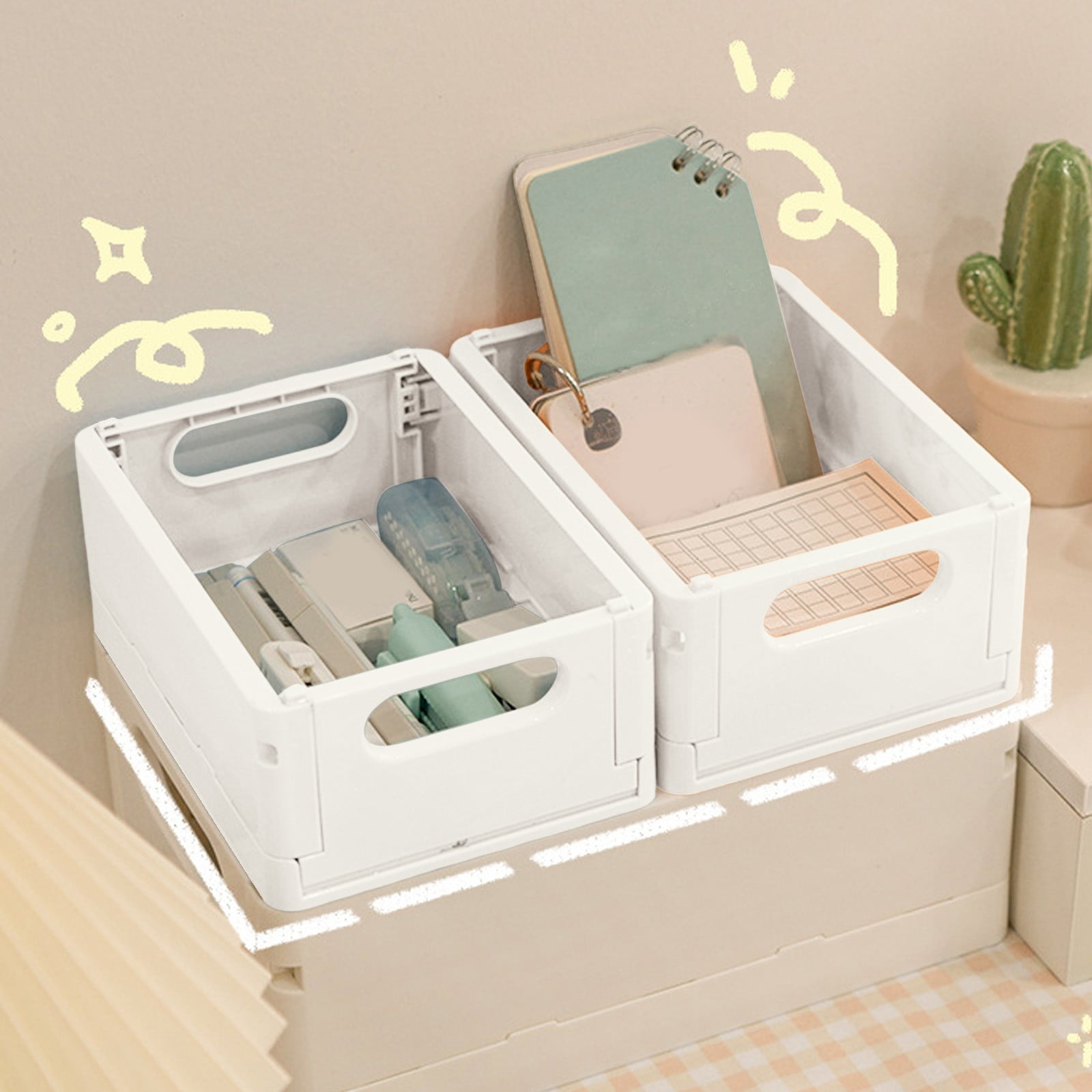 Rovga 2PCS Desktop Folding Storage Basket Office Simple Book Snacks Toy Storage Basket Dormitory Makeup Storage Box