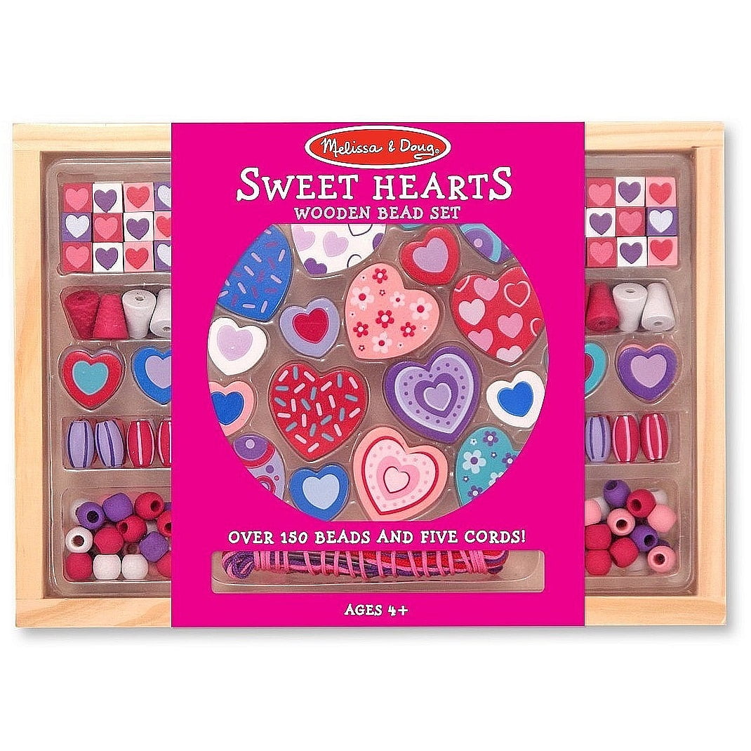 Melissa & Doug Created by Me! Heart Beads Wooden Bead Kit, 120+ Beads and 5 Cords for Jewelry-Making