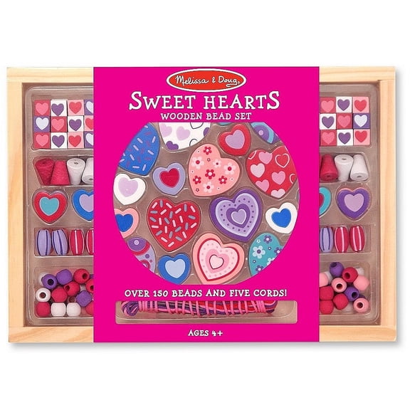 Melissa & Doug Created by Me! Heart Beads Wooden Bead Kit, 120 Beads and 5 Cords for Jewelry-Making