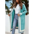 thumbnail image 4 of Women'S Color Block Vertical Striped Open Front Oversized Hooded Long Cardigan Sweaters with Pockets Mint Green L, 4 of 7