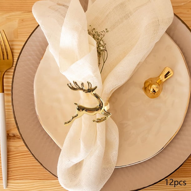 12x Servilleteros Servilleteros Elk Servilleteros Mesa de Cena Modernos y Elegantes Servilleteros Navideños para Pascua Boda Banquete Decoración Navid Dorado