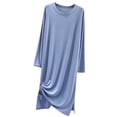 thumbnail image 2 of TopLLC Longues Robe à Manches Col Rond Mode Femmes Été Décontracté Robe Col Rond Confort Ample Ameublement Maison Couleur Unie Polyvalente Mince Jupe à Manches Longues Pyjama Robe Femmes, 2 of 6