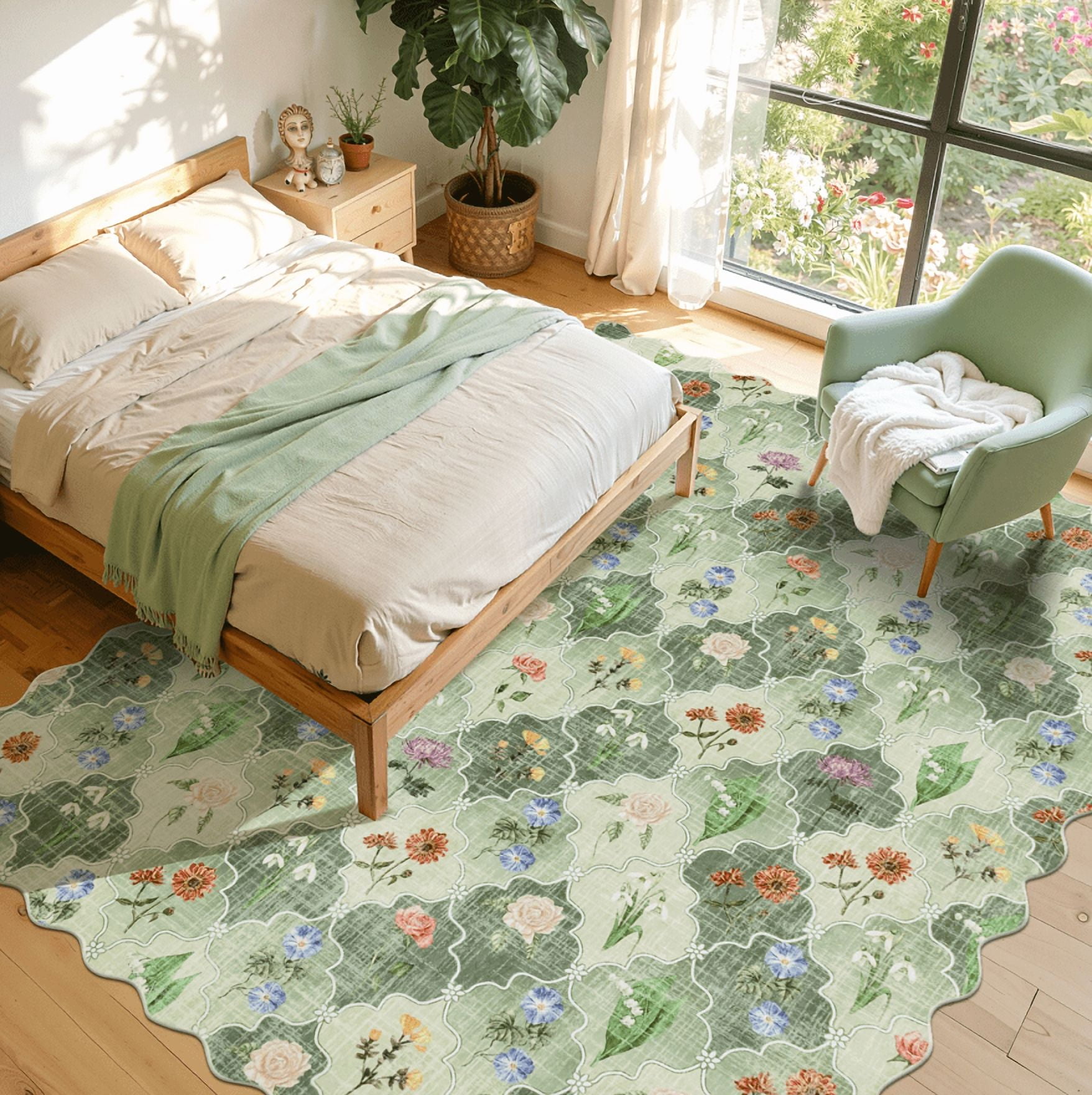 MJIAexp 8x10 Floral Moroccan Washable Area Rugs for Living Room,Soft Bedroom Large Rug,Non Slip Dining Room Rug, Stain Resistant Boho Rugs Easy Clean Throw Carpet for Office