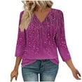 thumbnail image 2 of Women's Tops Spring V Neck Long Sleeve Tshirts Shirts Casual 2026 Fashion Clothes Outfits Hot Pink M, 2 of 7