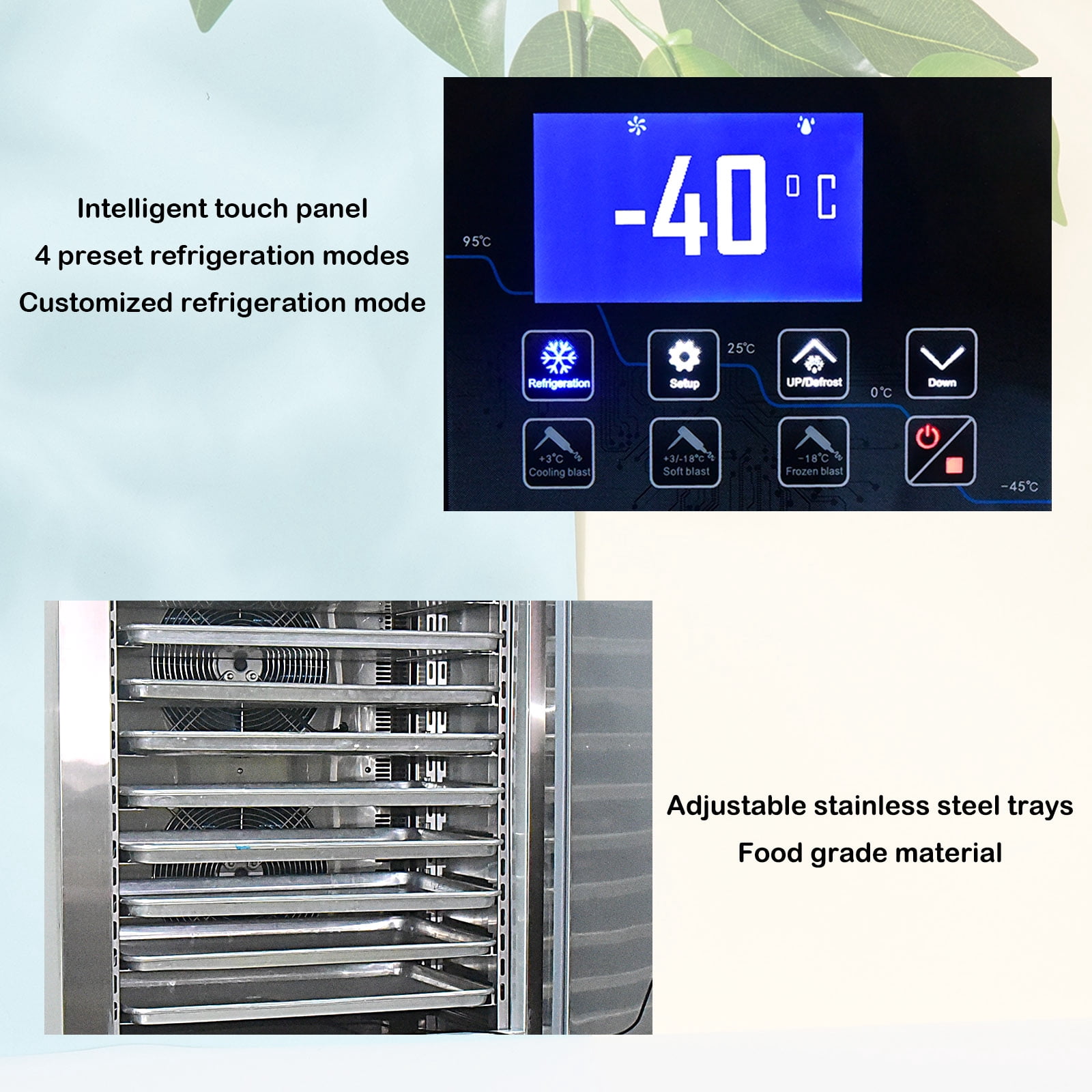 Kolice Commercial Heavy Duty 10 Trays Bakery Shock Freezing Blast Chiller & Freezer, Chest Freezer, Frozen Dough, Soup Dumplings Blast Freezer-Lowest Temperature -40°F(-40°C) (10 Trays)