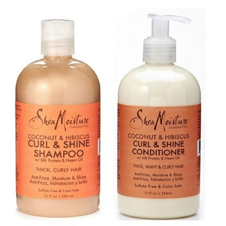 Shea Moisture Coconut and Hibiscus Combination Pack – 13 oz. Curl & Shine Shampoo & 13 oz. Curl & Shine (Best Shampoo And Conditioner For Combination Hair)
