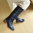 thumbnail image 5 of Women Round Toe Warm Knee High Boots Plus Size Mid Heel Quilted Fabric Tall Boots Non Slip Outsole for Fall Winter Commuting Travel Blue, 5 of 9