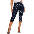 thumbnail image 3 of Women's Polka Dot Capri Pants, High Waist Stretchy Slim Fit Fabric, Daily Layering Casual Summer | TruHer,Navy S, 3 of 7