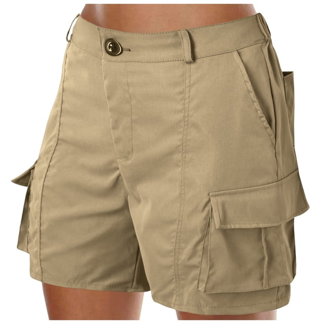 Women Loose Solid Color Mini Pant Polyester Elastic Waist Beach Shorts Summer Daily Wear