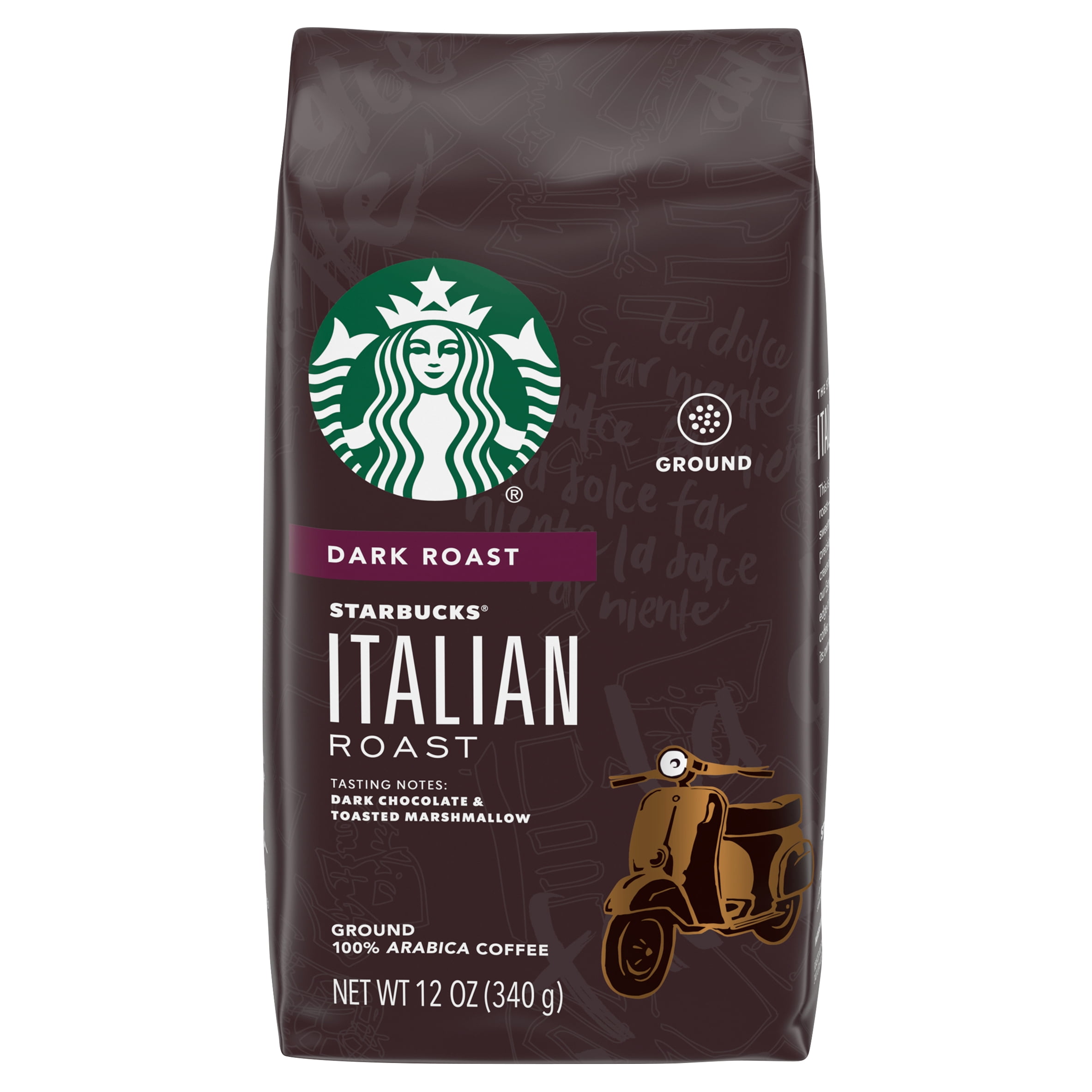 Starbucks 100 Arabica Italian Roast Dark Roast Ground Coffee, 12 Oz