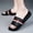 Black and Red, variant on Luxury Bee Emblem Green Red White Stripe Leather Slide Slippers