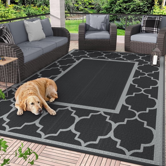 GENIMO Outdoor Rug Waterproof for Patio Decor, Foldable Reversible Plastic Straw Area Rugs Mat for Camper, Outside Carpet for Rv, Deck, Porc