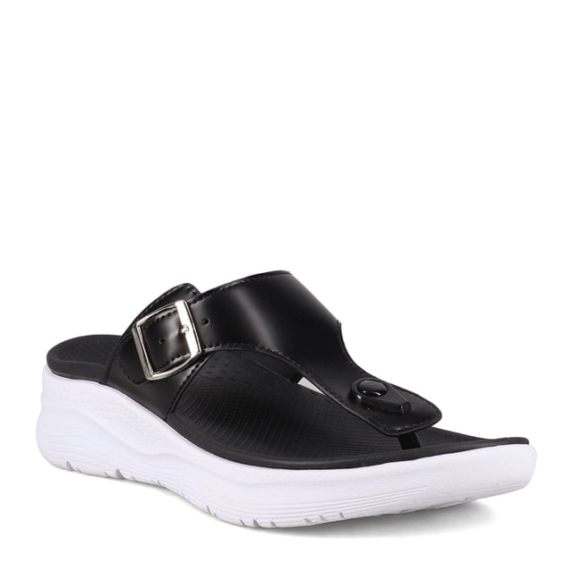 Aquatherm Canada Sandales Oasis pour Femmes, Largeur Moyenne, à Enfiler, Noir Blanc