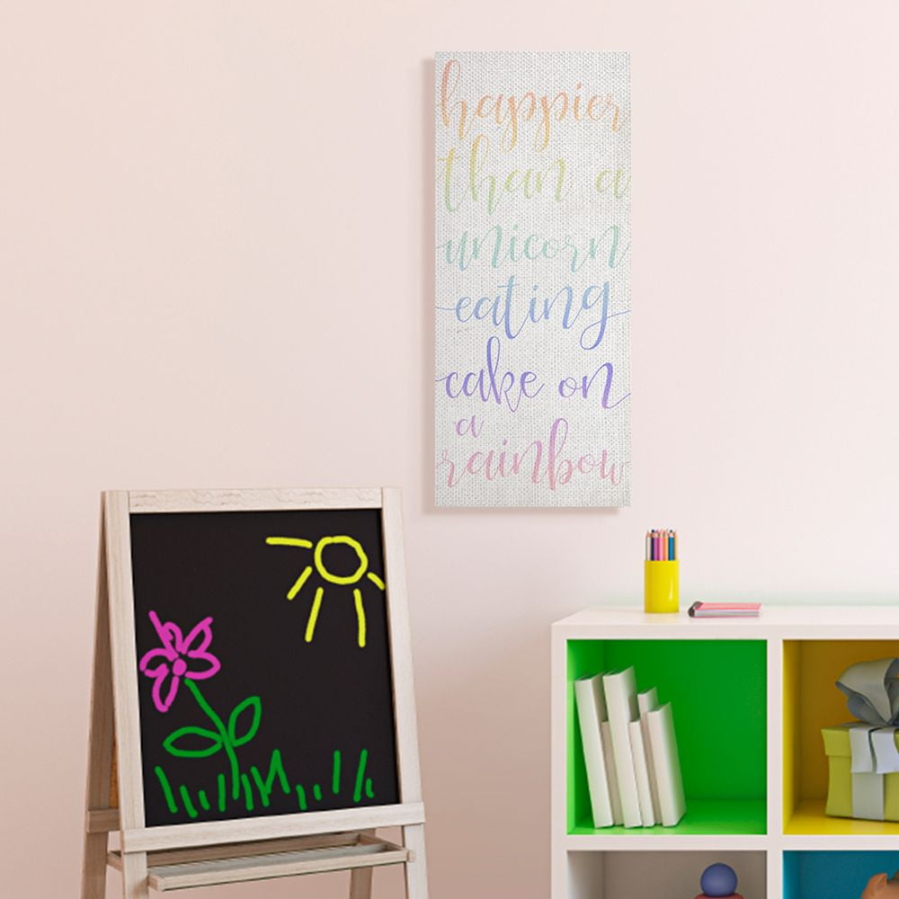Stupell Industries Happier Than Unicorn Eating Cake Quote Rainbow Text Canvas Wall Art Design by Daphne Polselli, 13" x 30"