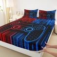 thumbnail image 3 of Feelyou Futuristic Gamepad Boys Queen Sheet Sets, Neon Honeycomb Abstract Flat Sheet, Modern Video Game Queen Fitted Sheet, Microfiber Bedroom Decor, 4pcs, 3 of 7
