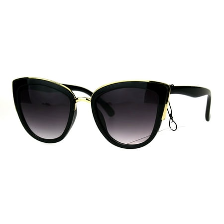 Womens Designer Cat Eye Gothic Fashion Color Mirrored Lens Sunglasses Black Smoke