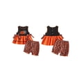 thumbnail image 5 of RUINIXCW Toddler Baby Girl Halloween Outfit Embroidered Scallop Trim Sleeveless Babydoll Tops and Plaid Bloomers 2 Piece Set, 5 of 8