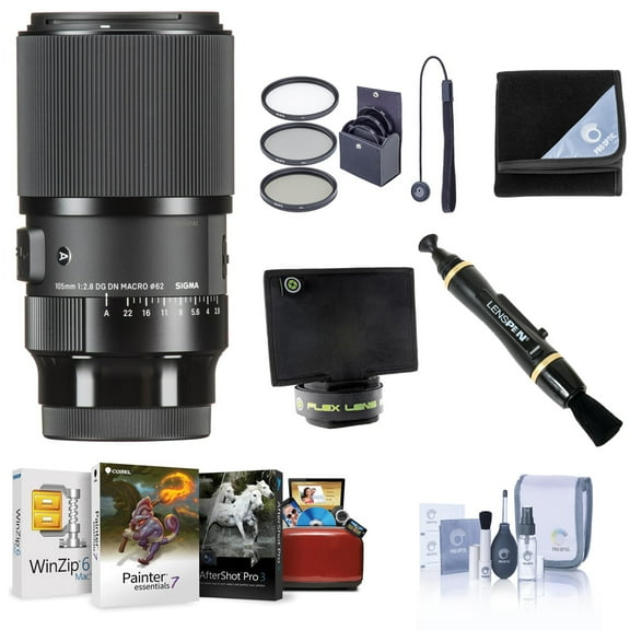 Sigma 105mm f/2.8 DG DN ART Macro Lens for Sony E, Bundle with Mac Software Kit, 62mm Filter Kit, Lens Wrap, Lens Shade, Cleaner, Cleaning Kit, Lens Cap Tether