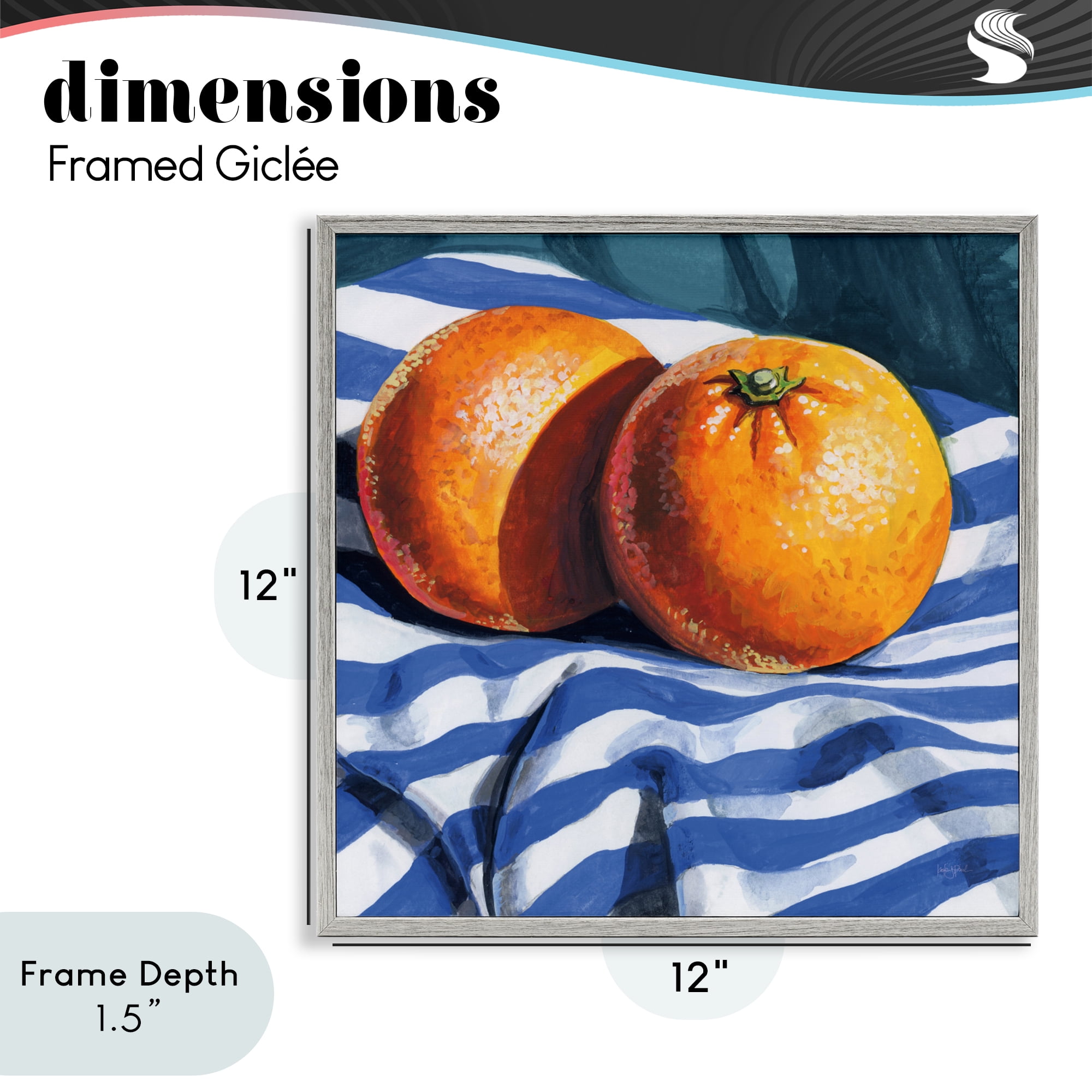 Stupell Industries Oranges On Striped Cloth Gray Framed Giclee Art, design by Kate Jarvik Birch