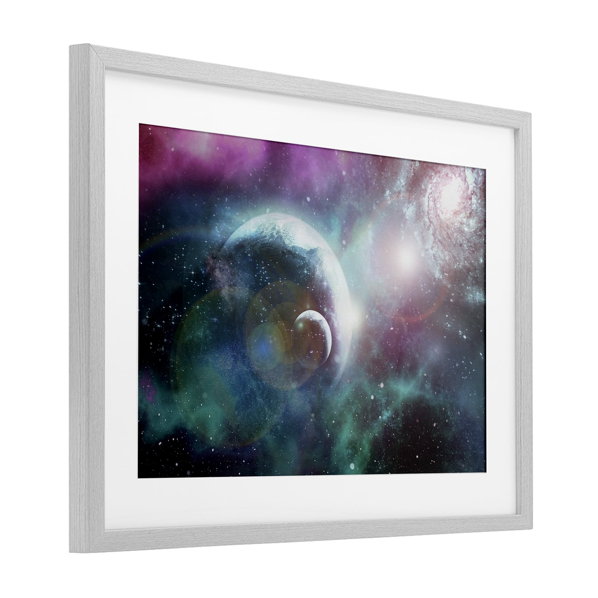 Eclipsing Cosmos Planets Gray Framed Print Under Glass, design by Ali Chris