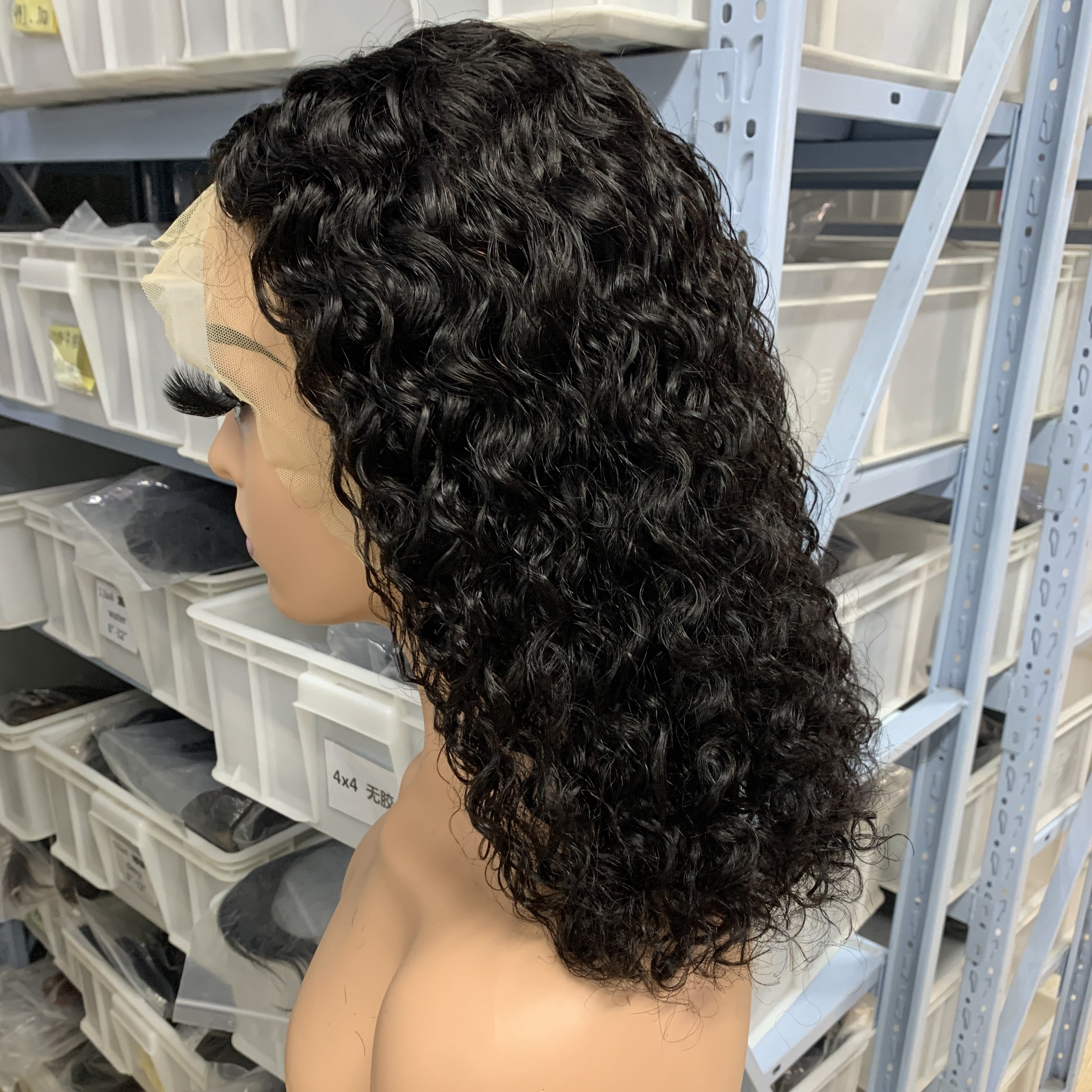 Sunature Human Hair Wigs 13X4 Full Lace Black Water Wave 150% Density 10 in Women 1 Count