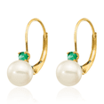 thumbnail image 5 of 14K Solid Yellow Gold 6mm White Round Freshwater Cultured Pearl Green Emerald Drop Dangle Earrings May Birthstone Jewelry, 5 of 10