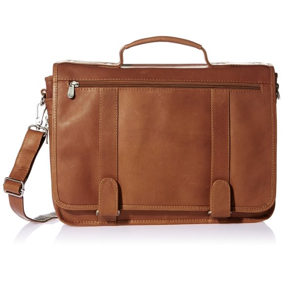 Piel Leather Double Loop Expandable Laptop Briefcase, Saddle, One Size