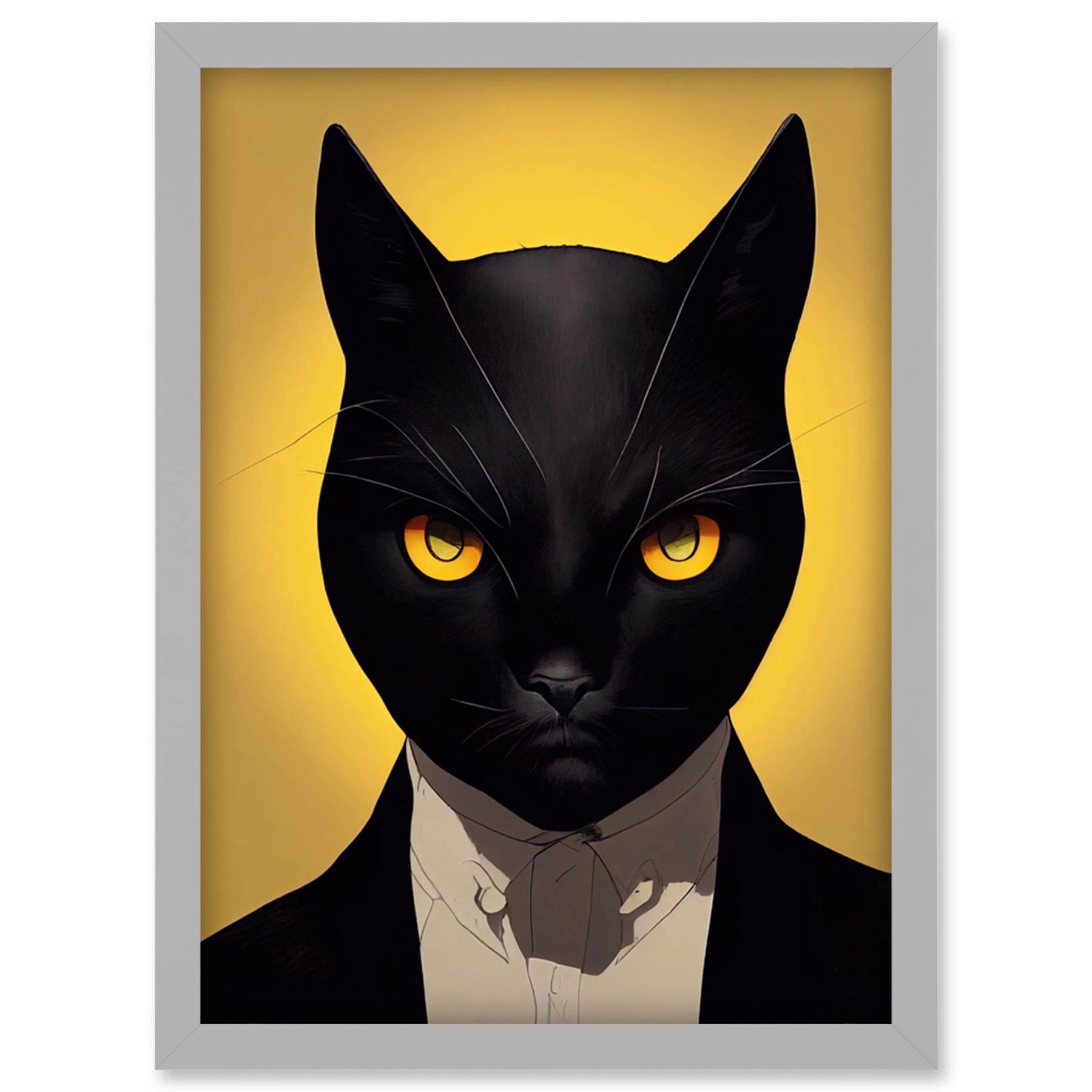 Le Chat Noir Black Cat Tuxedo Yellow Portrait Artwork Framed Wall Art ...