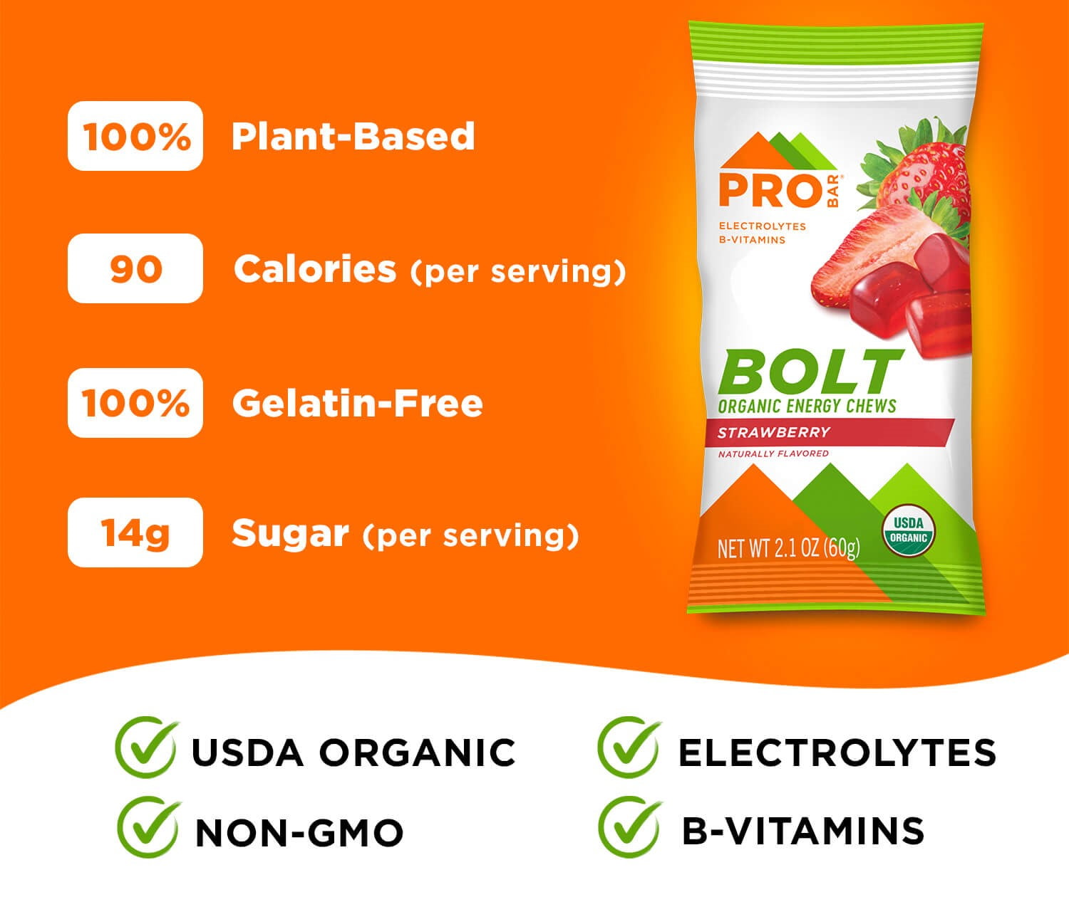 (2 pack) PROBAR - BOLT Organic Energy Chews, Strawberry, Non-GMO, Gluten-Free, USDA Certified Organic, Healthy, Natural Energy, Fast Fuel Gummies with Vitamins B & C (1 Count)
