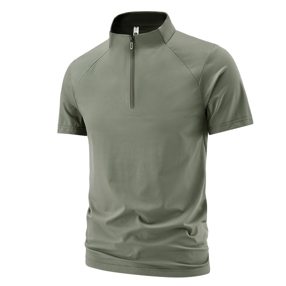 GrmtClth Men's Quarter Zip Athletic Shirt Short Sleeve Raglan Sleeve Performance Top Quick-Dry Gym Running Sports Activities T-Shirt Army Green 2XL