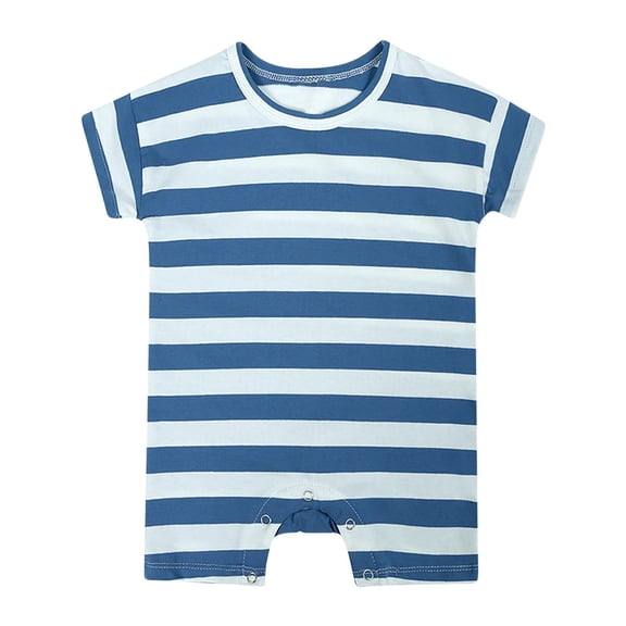 Riecok Unisex Baby Toddler Short Sleeve Romper Onesie Striped Print Round Neck Summer Clothes 3-24 Months Blue 12 M