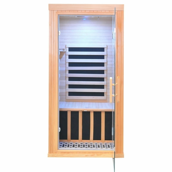 Canadian Hemlock Sauna Room with Far Infrared,1 to 2 Person Indoor Low EMF Dry Sauna Spa,1260W Infrared Sauna Spa with Control Panel, Glass Door, Blue-Tooth,USB, 32*32*66in