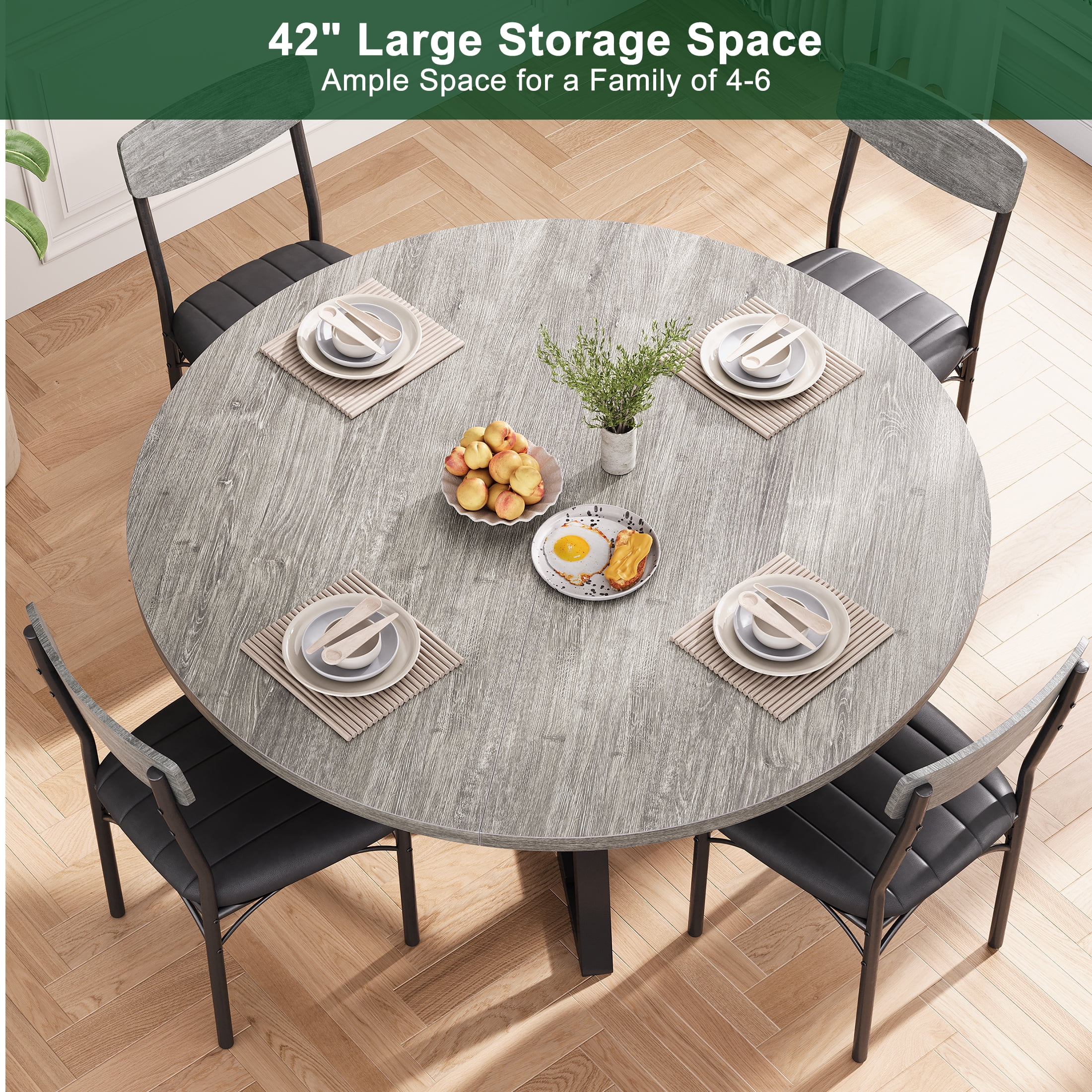 Anyact 42in Round Dining Table for 4, Kitchen Dining Room Circle Dinner Pedestal Table,Kitcen Table Sturdy Wood Kitchen & Dining Room Furniture, Gray(Only table)