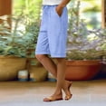 thumbnail image 5 of Women Shorts Knee Length Trendy Casual Bermuda Shorts with Pockets Stretch Drawstring Long Shorts Summer Walking (L, Light Blue), 5 of 8