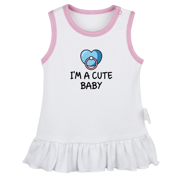 I'm A Cute Baby Funny Dresses For Baby, Newborn Babies Skirts, Infant Princess Dress, 0-24M Kids Graphic Clothes (White Sleeveless Dresses, 18-24 Months)