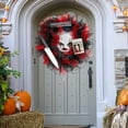 thumbnail image 2 of Halloween Red Mesh Mask Wreath, Creative Ghost Festival Party Wreath for Front Door Wall Hanging Haunted House Arrangement Props Festival Celebrations Decoration Holiday Home Decor, 2 of 9