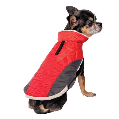 Vibrant Life Red Diamond-Quilted Jacket With Side Piecing and Zipper at Neck For Dogs and Cats  Size X-Small