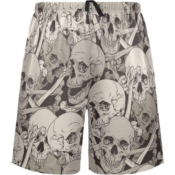 GZHJMY Men's Sleep Short – Skull Skeleton Pile, Pajama Pants with Side Pockets Elastic Waistband Drawstring, Christmas New Year Birthday Gifts, Small
